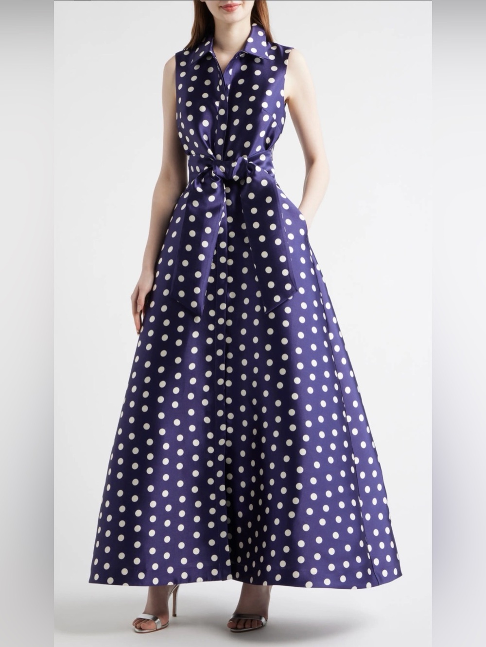 JULIA JORDAN SLEEVELESS POLKA DOT MAXI DRESS COLOR NAVY SIZE 6 NWT - Picture 8 of 13
